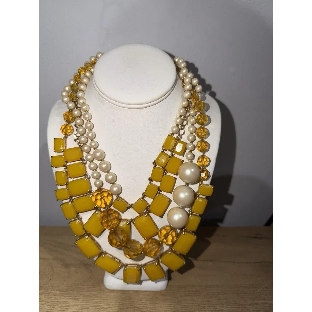 HUGE Kate Spade New York Treasure Chest Statement Necklace PEARL yellow MULTI